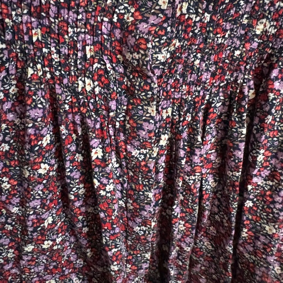 Lucky Brand Floral Pintuck Popover Blouse Pesant Top Button Down Front SZ M - Picture 8 of 10